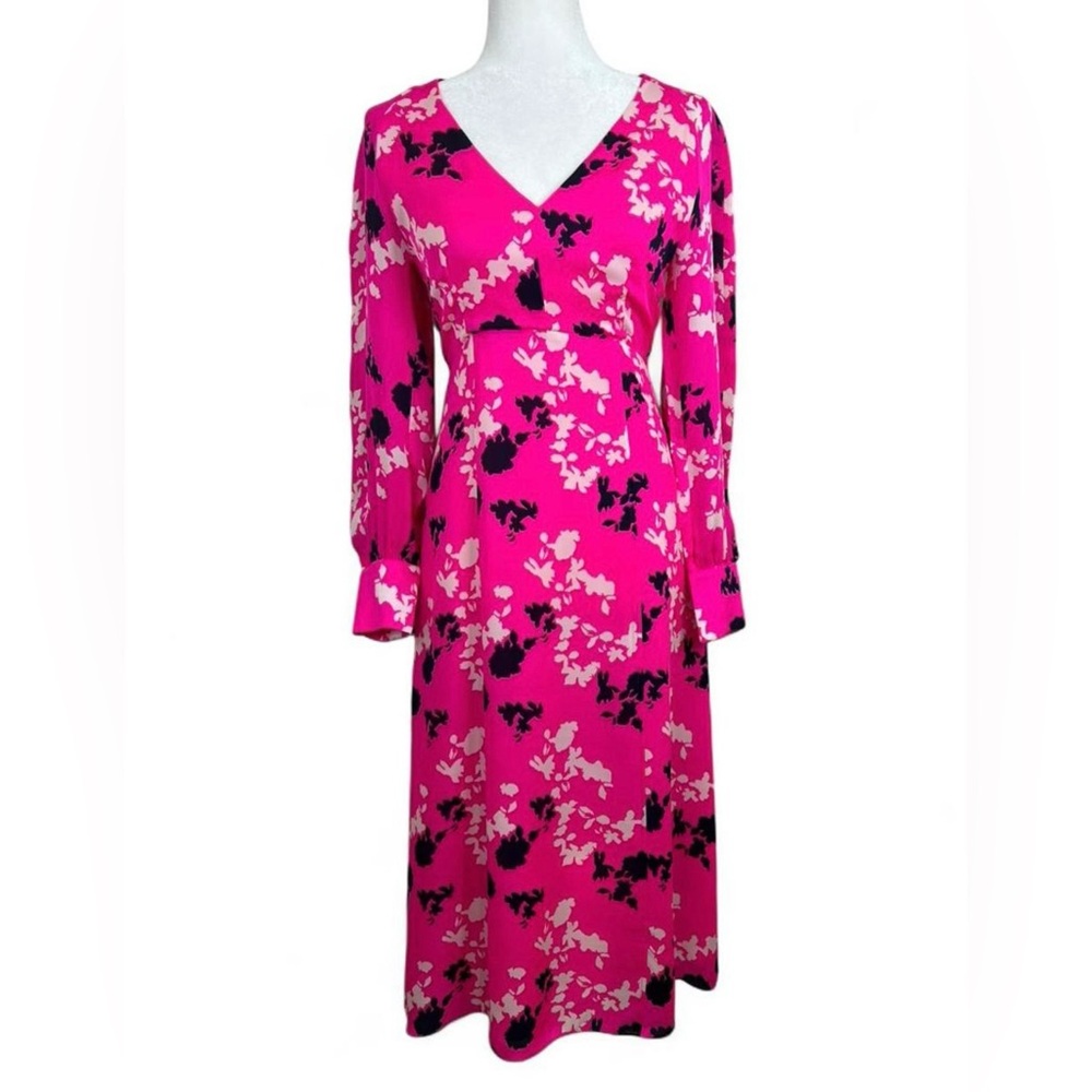 Tanya Taylor Hot Pink Alannah printed midi dress. 100% silk.